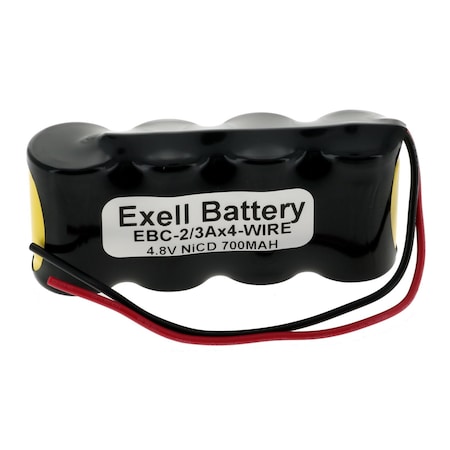 Exell Battery 4.8V 700mAh NiCD Battery w/Wire Leads for Emergi-lite 850.0062 Light EBC-2/3AX4-WIRE